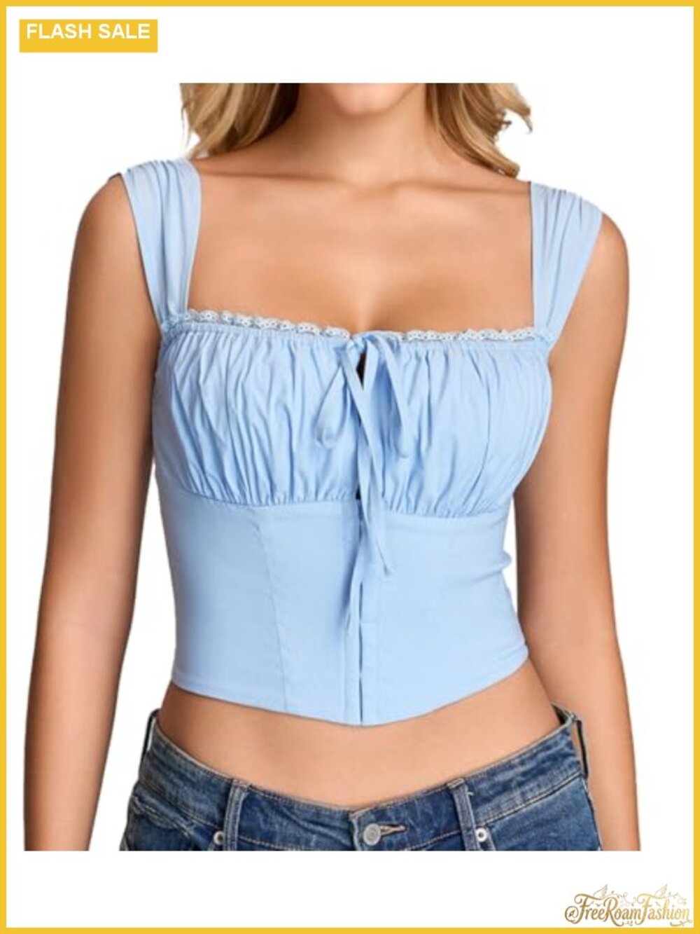 Lace Corset Top Square Neck Tie Bustier Crop Top for Women